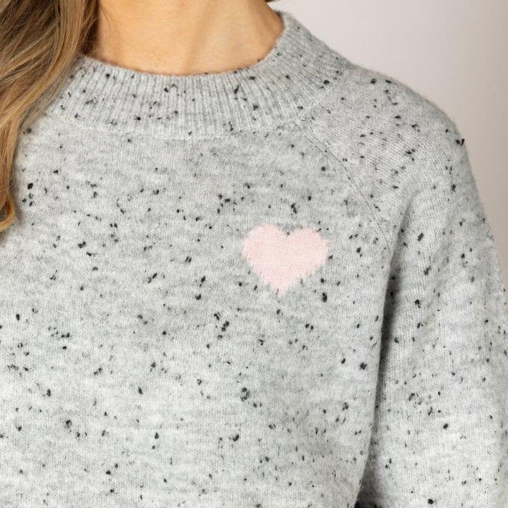 Lyla & Luxe Philipppa Heart Sweater - Grey/Pink