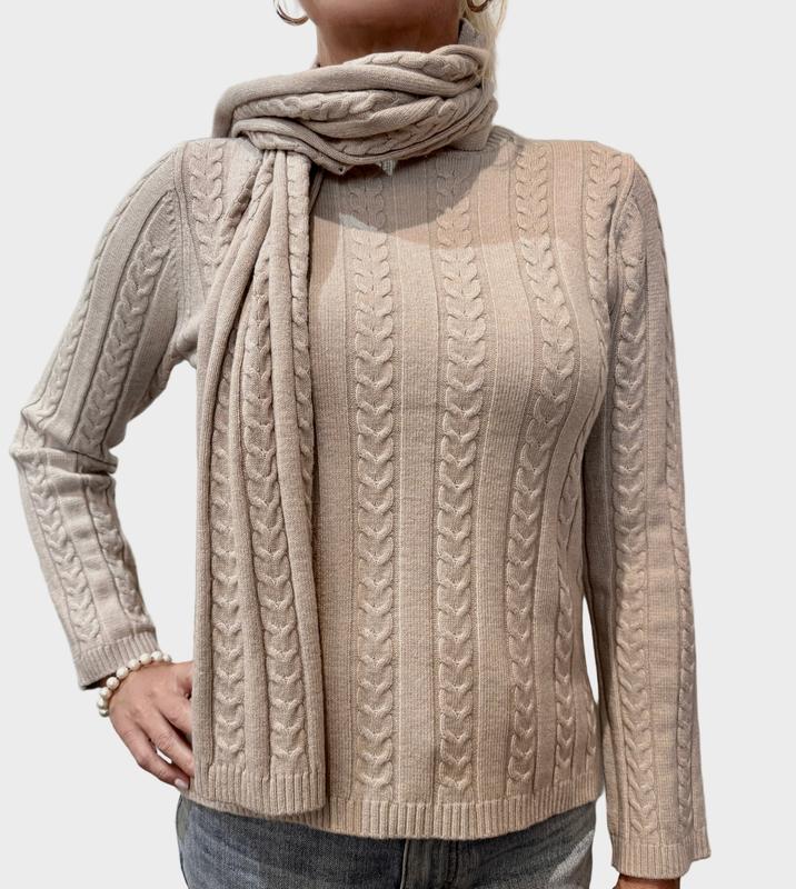 Atelier by Lyse Spenard Cable Sweater/Scarf - Oatmeal