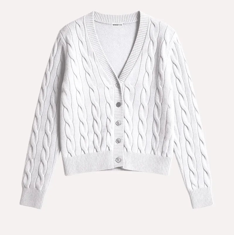 Minnie Rose Cotton Cable Cardigan - White