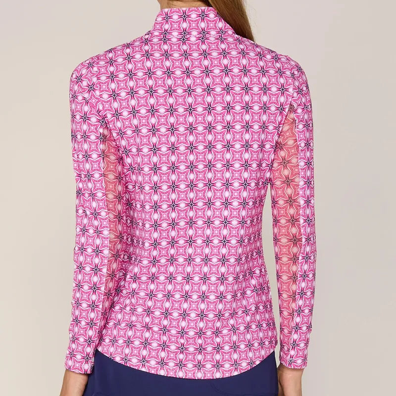 G Lifestyle L/S Zip Mock Neck Top - Pink Tile