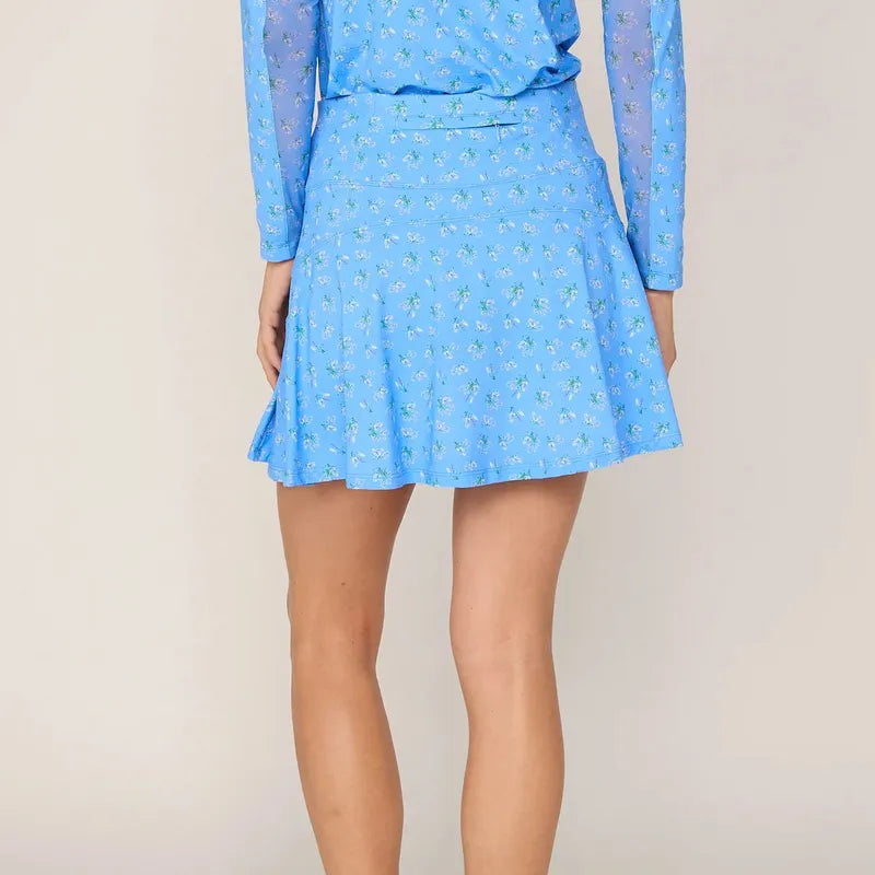 G Lifestyle Back Yoke Ruffle Skort (16") - Peri Blue Floral
