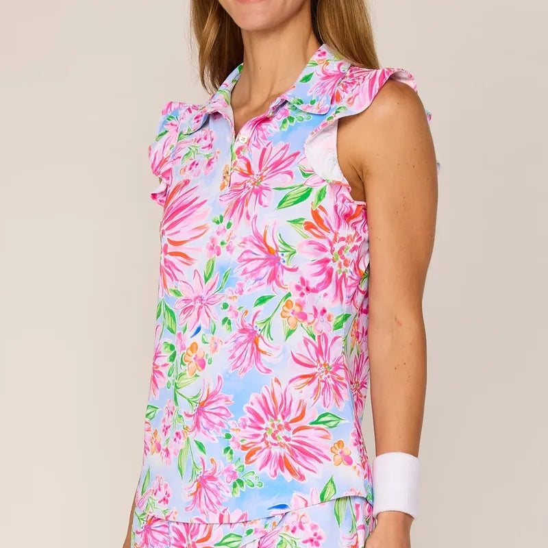 G Lifestyle S/L Ruffle Top - Pink Flower Garden