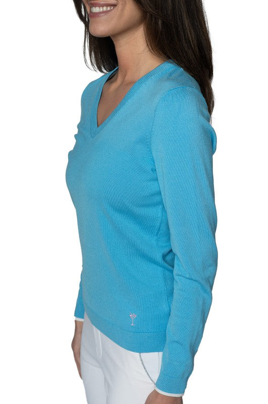 Golftini V-Neck Sweater - Ocean/White