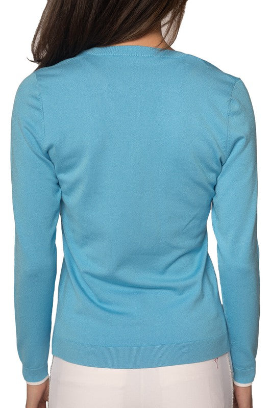 Golftini V-Neck Sweater - Ocean/White