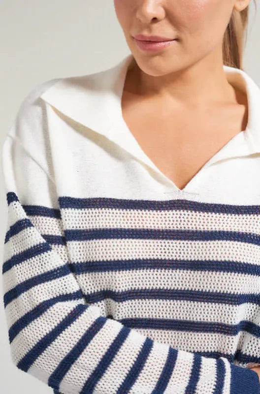 L'Oeuf Poche Pointelle Racquets Sweater - Off White/Navy