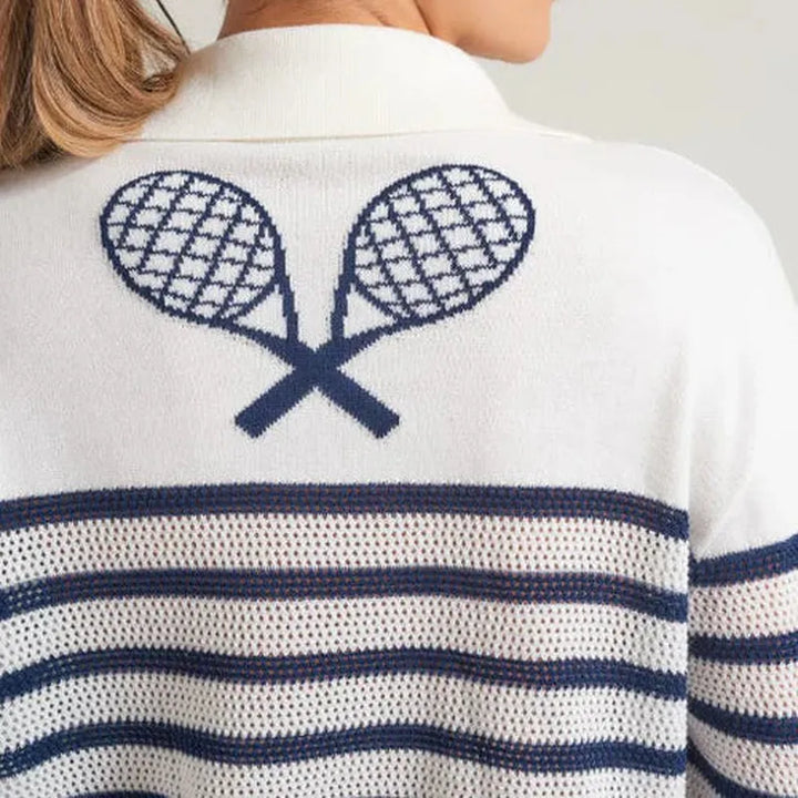 L'Oeuf Poche Pointelle Racquets Sweater - Off White/Navy