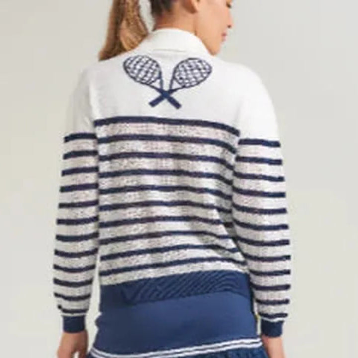 L'Oeuf Poche Pointelle Racquets Sweater - Off White/Navy