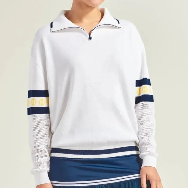 L'Oeuf Poche Ace Zip-Up Sweater - White/Navy