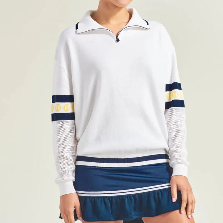 L'Oeuf Poche Ace Zip-Up Sweater - White/Navy