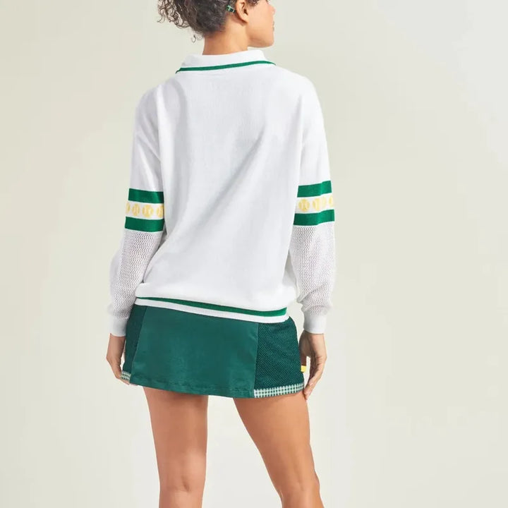 L'Oeuf Poche Ace Zip-Up Sweater - White/Green