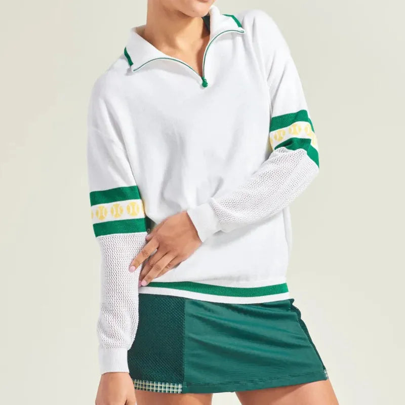 L'Oeuf Poche Ace Zip-Up Sweater - White/Green