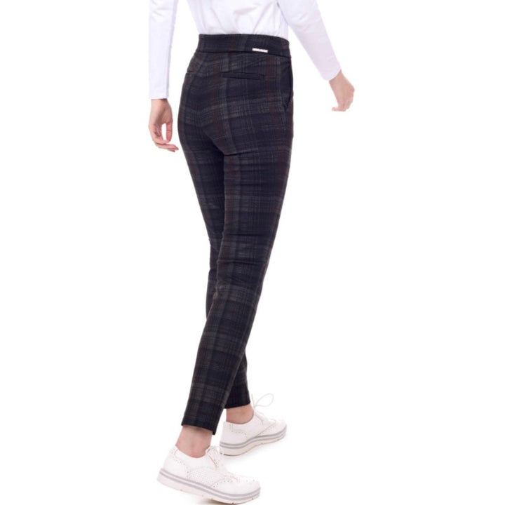 Swing Control Evening Plaid Ponte Pant(30") - Navy/Tan