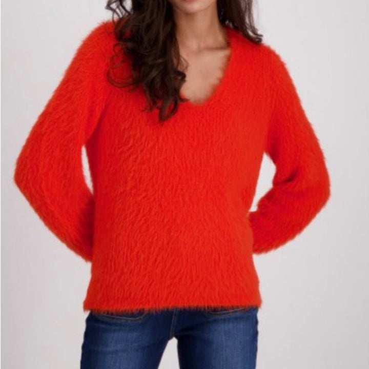 Monari V-Neck Wool Sweater - Orange