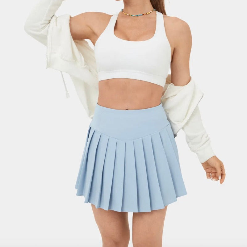 OC High Waisted Breezeful Pleated Skort - Ice Blue