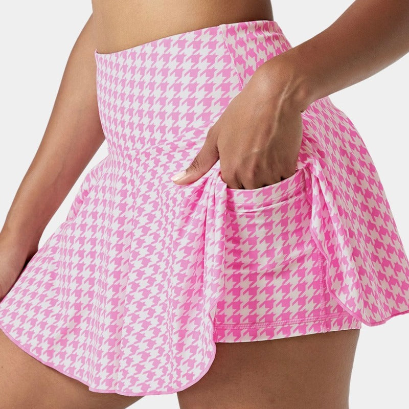 OC Everyday HIgh Waisted Skort - Raspberry Houndstooth