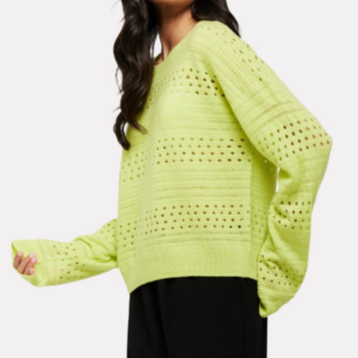 Brodie Clare Pointelle Sweater - Acid Lime