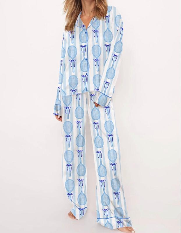 Tennis Coquette Pajamas, Long - White/Blue