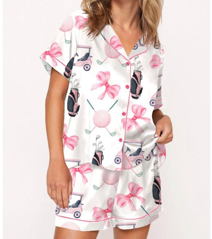 Golf Coquette Pajamas, Short - White/Pink