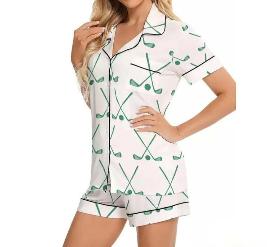 Golf Club Pajamas, Short - White/Green