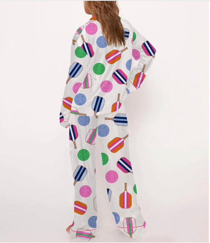 SheShow Pickleball Graphic Pajama Set, Long - Multi