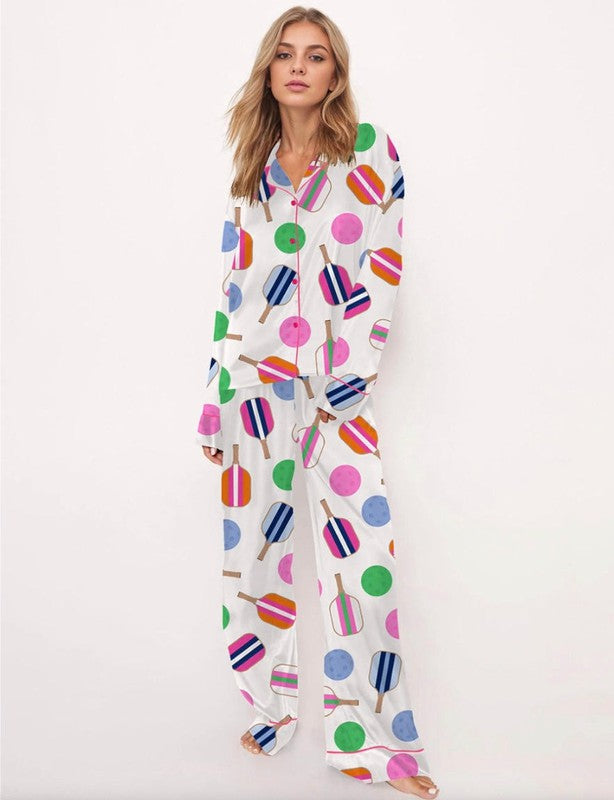 SheShow Pickleball Graphic Pajama Set, Long - Multi