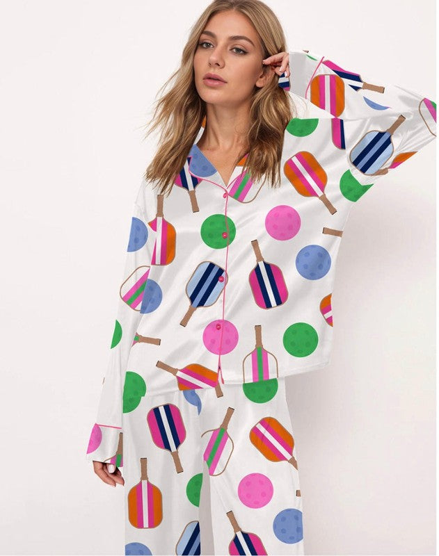 SheShow Pickleball Graphic Pajama Set, Long - Multi