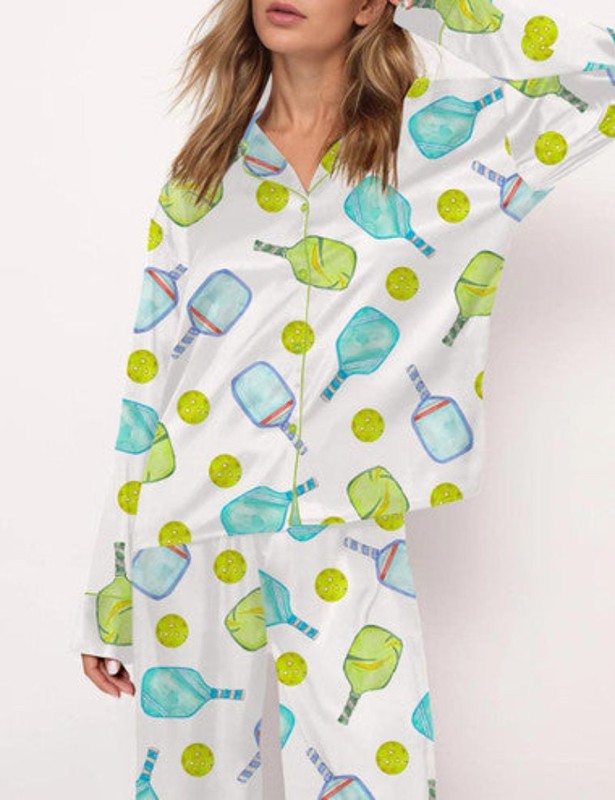 SheShow Pickleball Pajamas, Long - White/Green/Blue