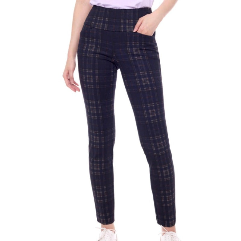 Swing Control Surrey Plaid Ponte Pants (30") - Navy Plaid