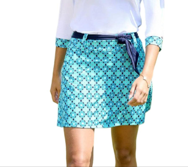Swing Control Tile Belted Skort (16") - Navy/Green