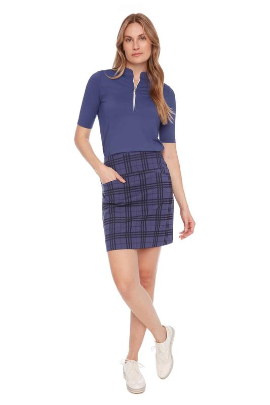 Swing Control Plaid Jacquard Skort (18") - Skipper Blue