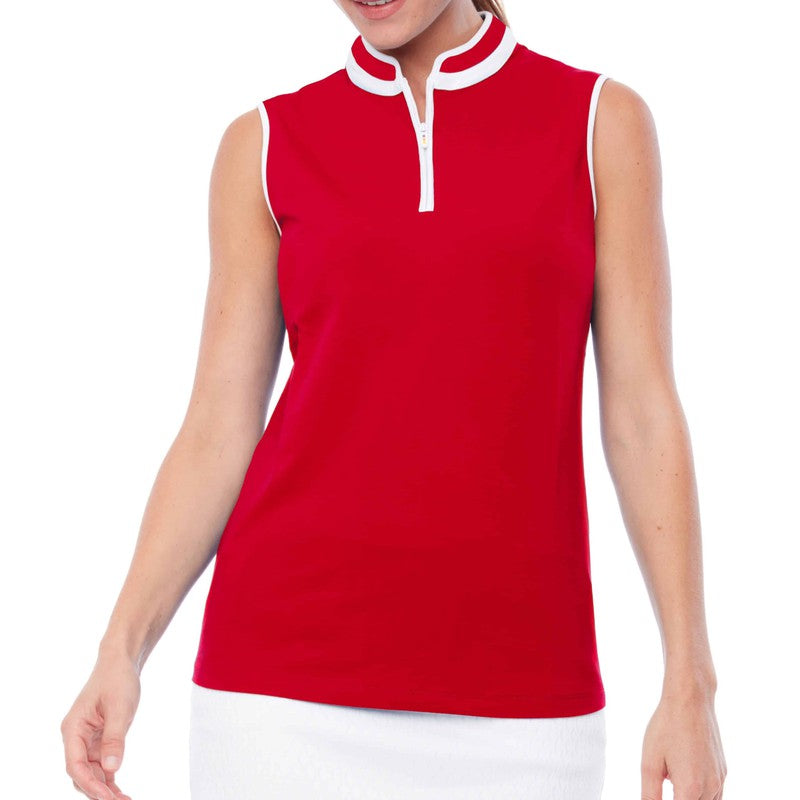 Swing Control S/L Pique Zip Mock - Red