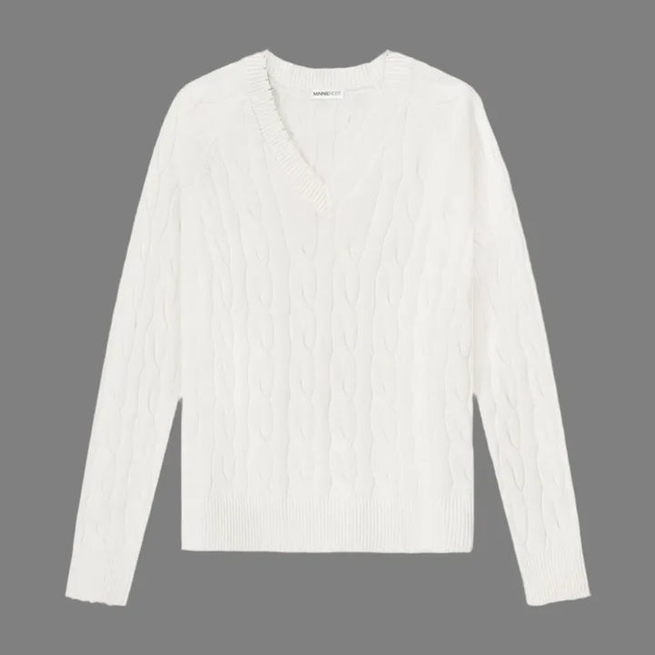 Minnie Rose Frayed Cable Sweater - White