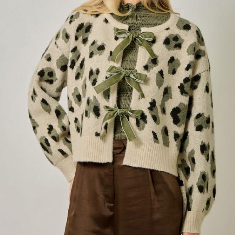 Mystree Leopard Cardigan - Olive Mix
