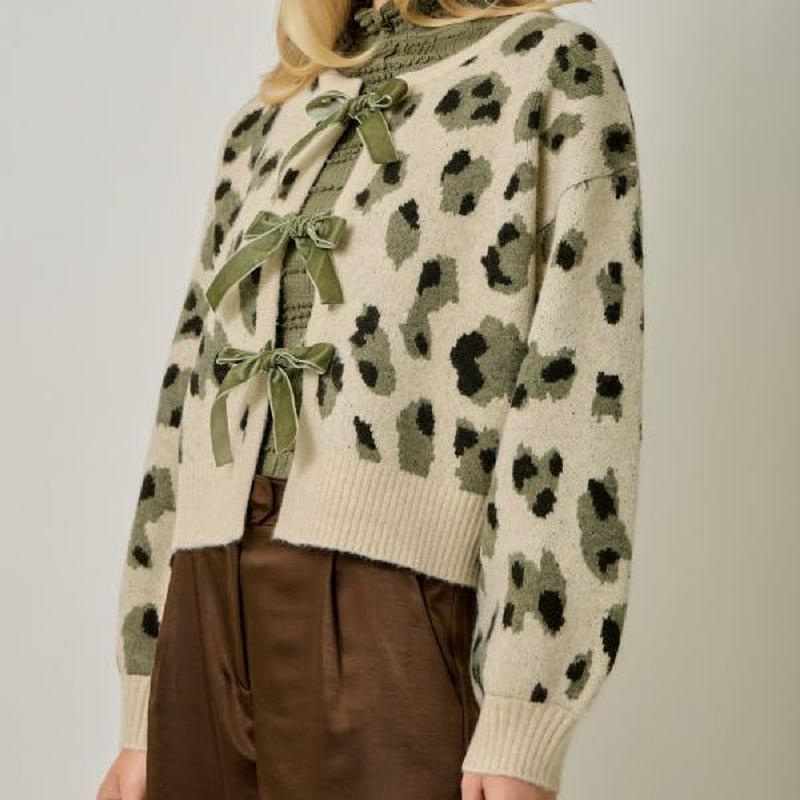 Mystree Leopard Cardigan - Olive Mix