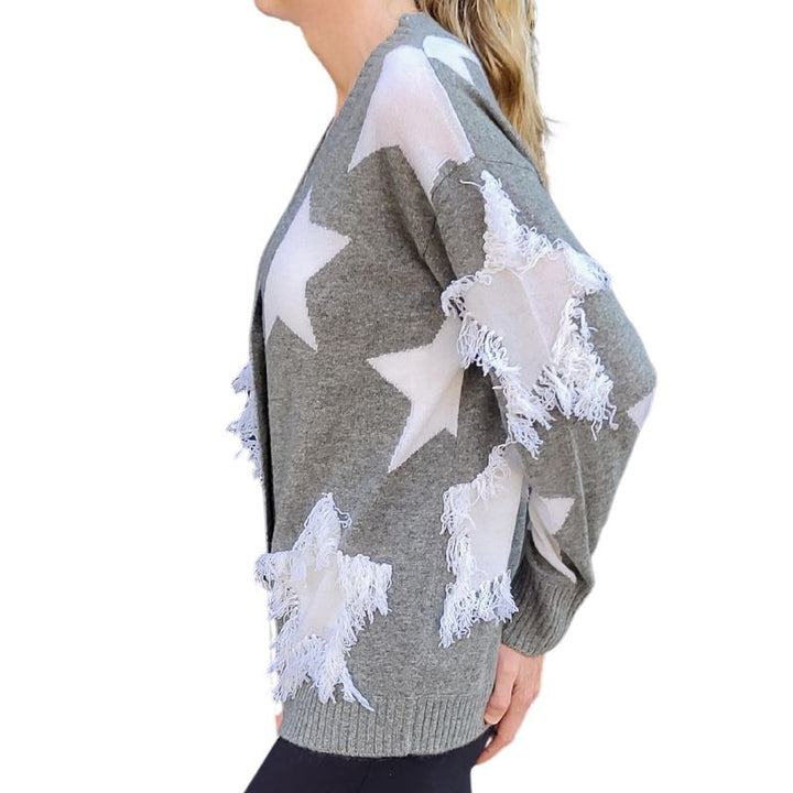 Brodie Arla Star Fringe Cardigan - Grey/White