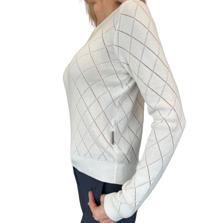 Foray Golf Diamond Pointelle Sweater - White