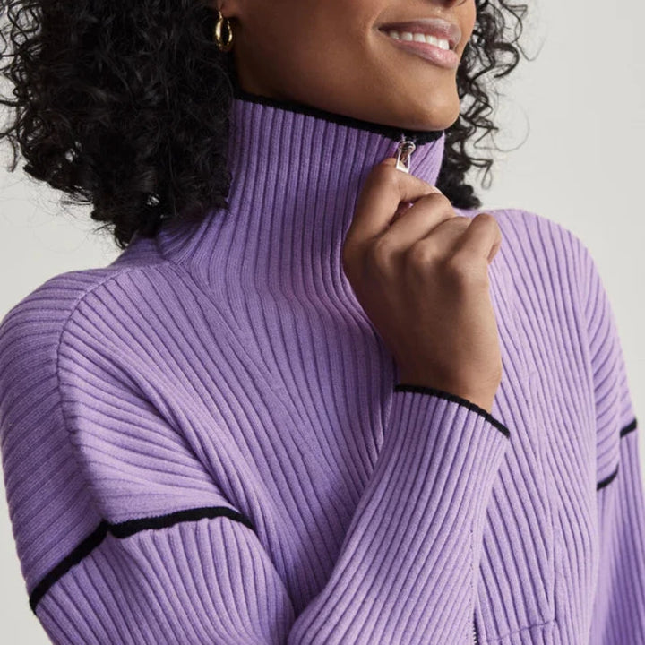 Varley Carmen Rib Knit Zip Sweater- Mauve Smoke