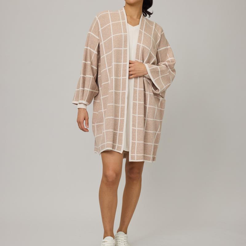 Pistache Check Knit Coat - Oatmeal