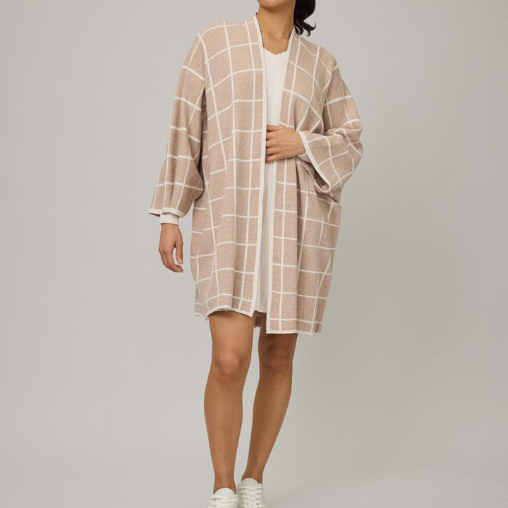 Pistache Check Knit Coat - Oatmeal