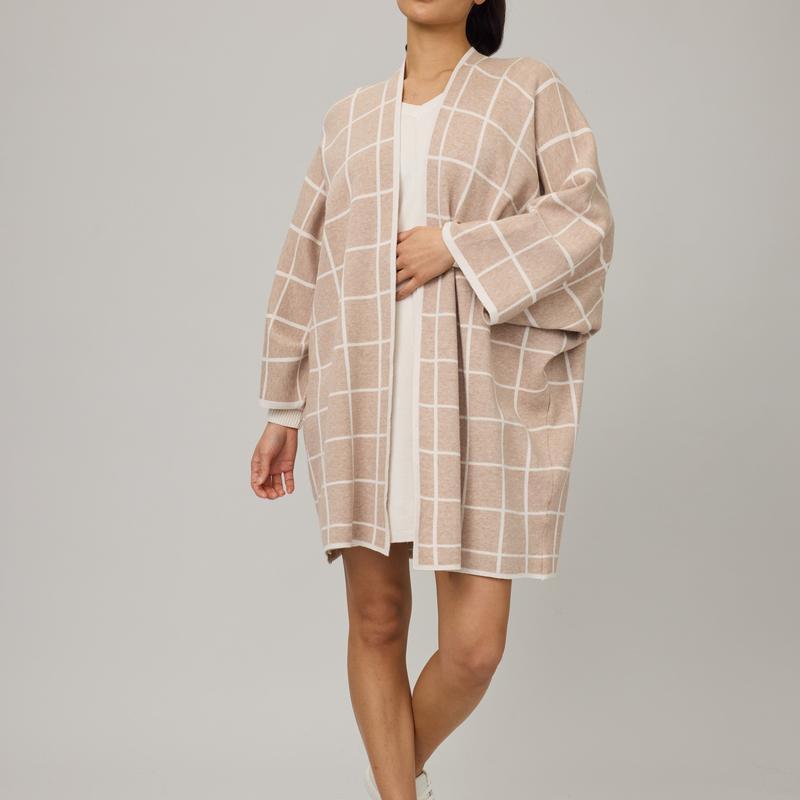 Pistache Check Knit Coat - Oatmeal