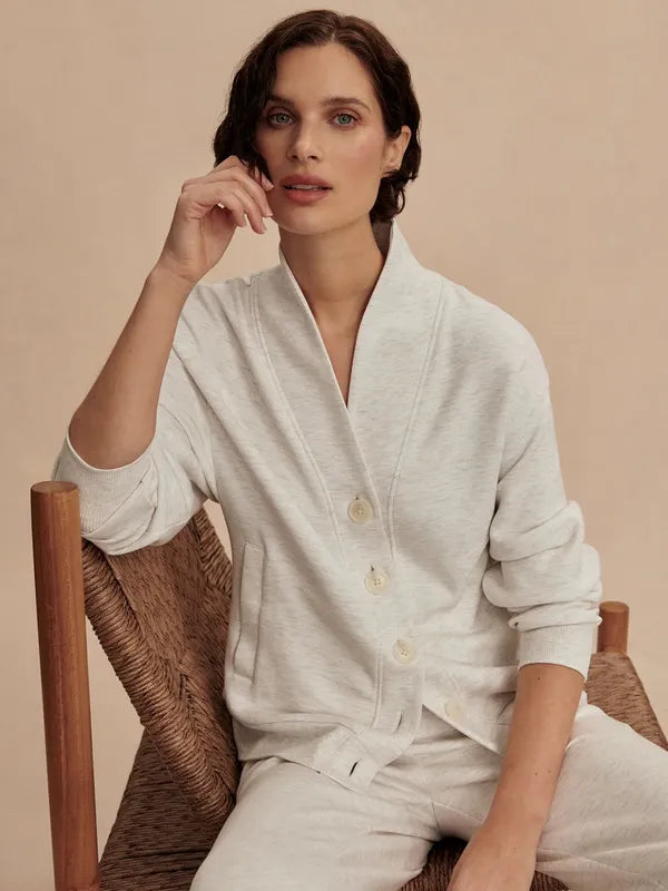Varley Celeste Button Sweat - Ivory Marl