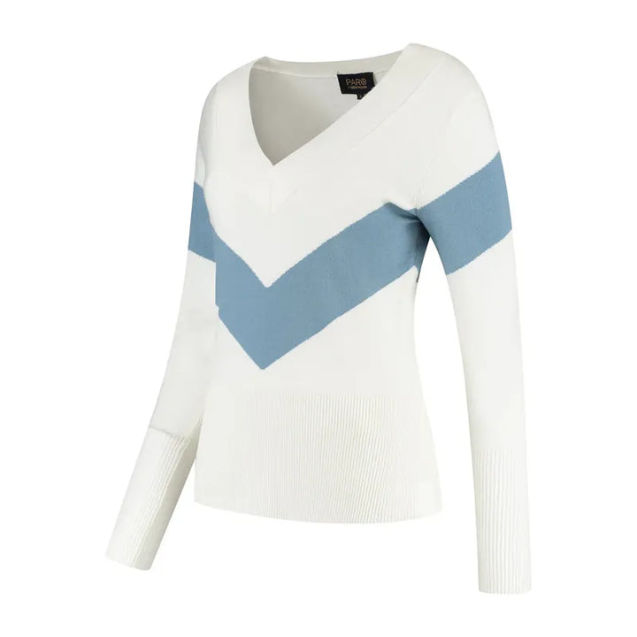 PAR69 Belle V-Neck Sweater - White/Denim Blue