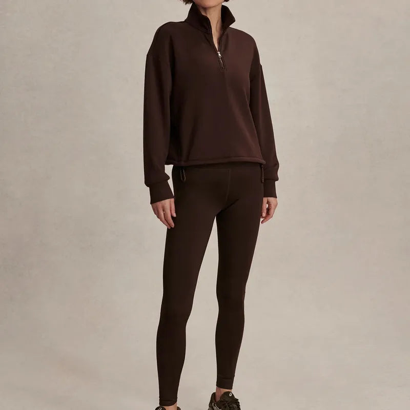 Varley Sian Cropped Zip Sweat - Coffee Bean