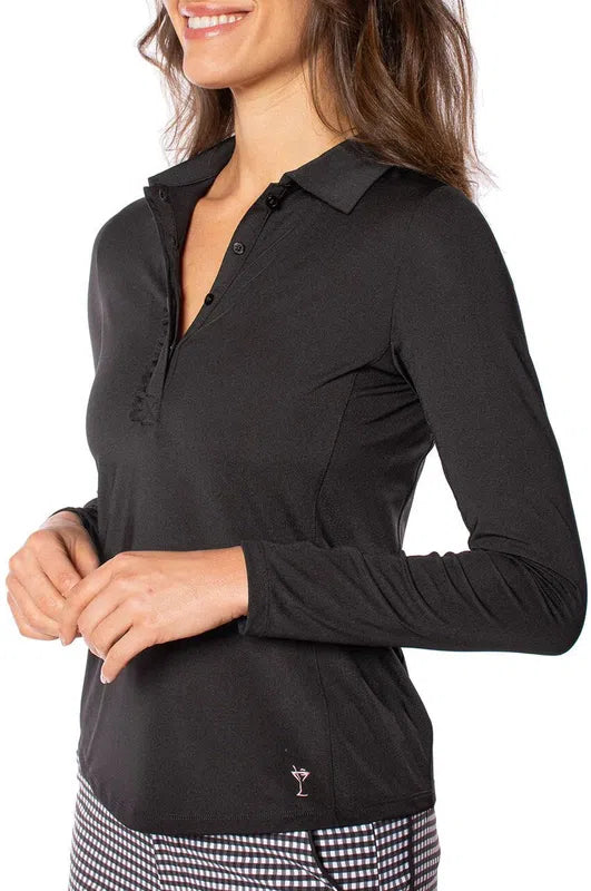 Golftini L/S Ruffle Polo - Black