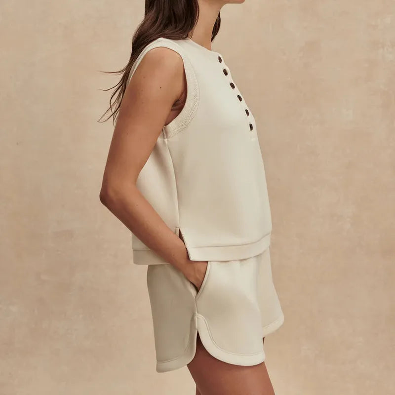 Varley Marla Button Tank - Pristine Ivory