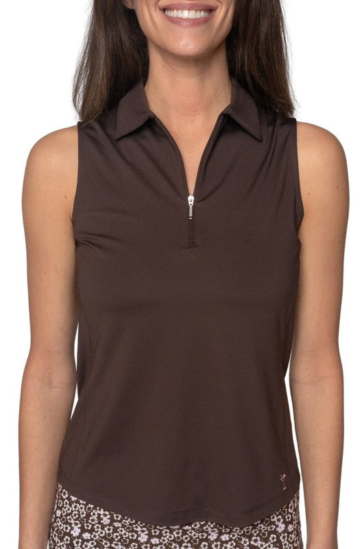 Golftini S/L Zip Tech Polo - Cocoa