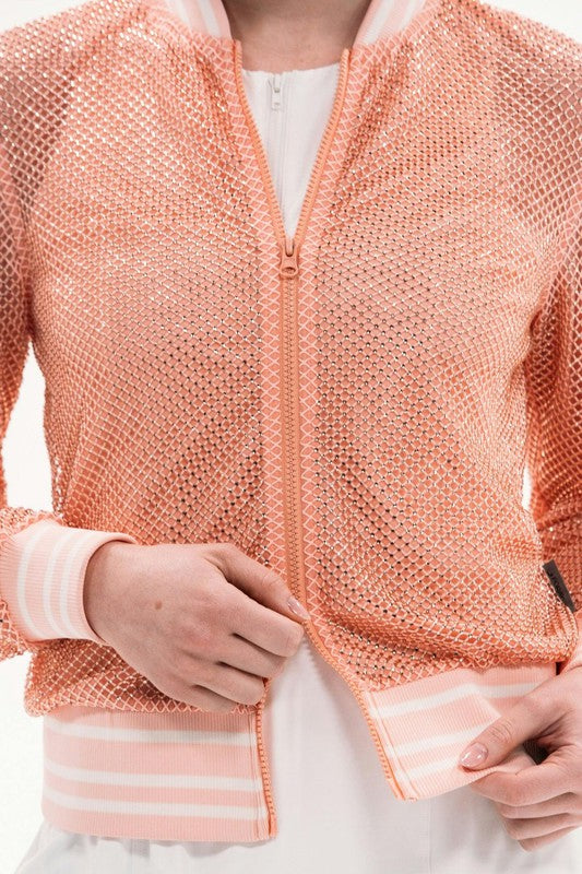 Foray Golf Rhinestone Mesh Jacket - Pink