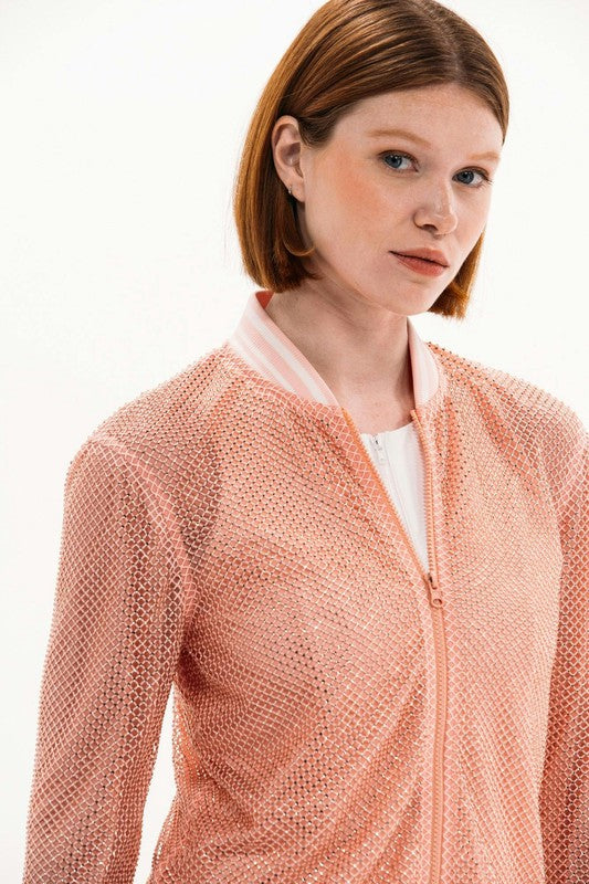 Foray Golf Rhinestone Mesh Jacket - Pink