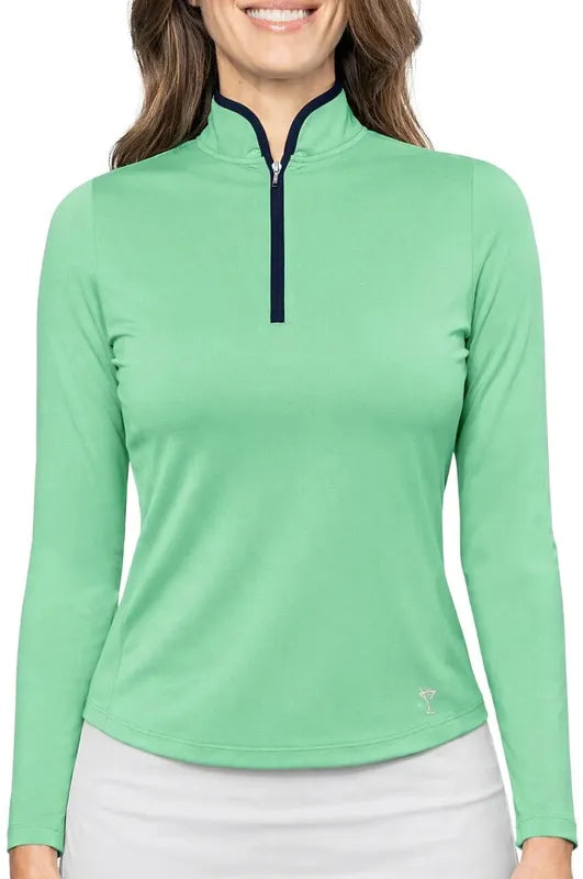 Golftini Cool Girl Mock L/S Top - Green/Navy