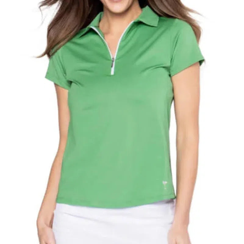 Golftini S/S Zip Tech Polo - Kelly Green/White